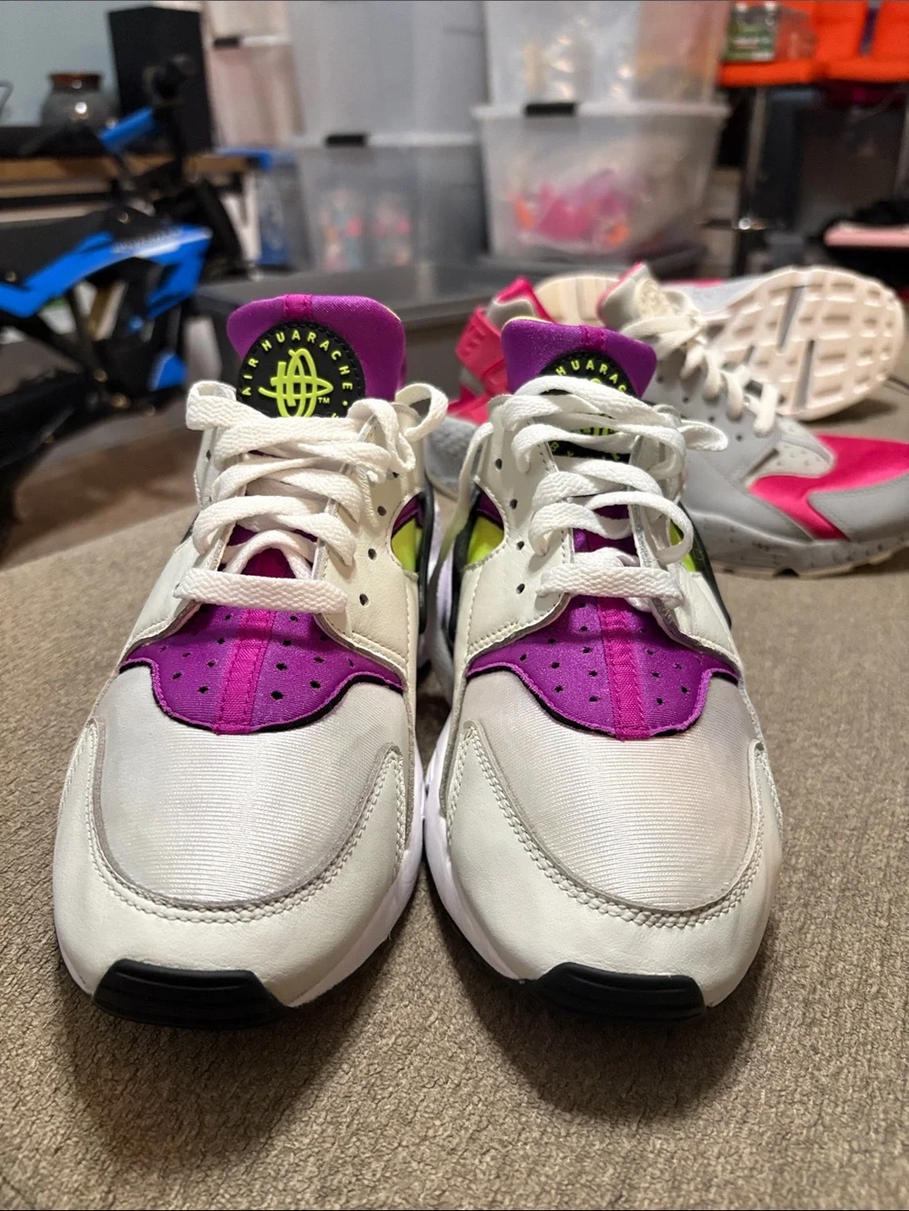 Nike Air Huarache Sneakers - White/Purple/Neon